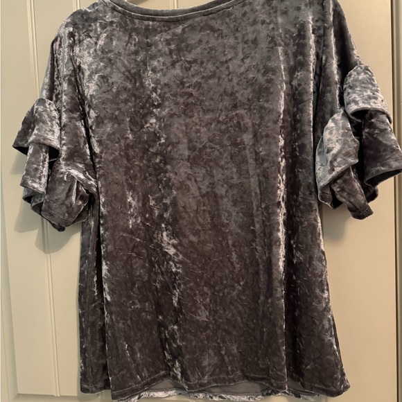 Mossimo women’s gray short sleeve crushed velvet shirt with ruffled sleeves. XL - Picture 2 of 8